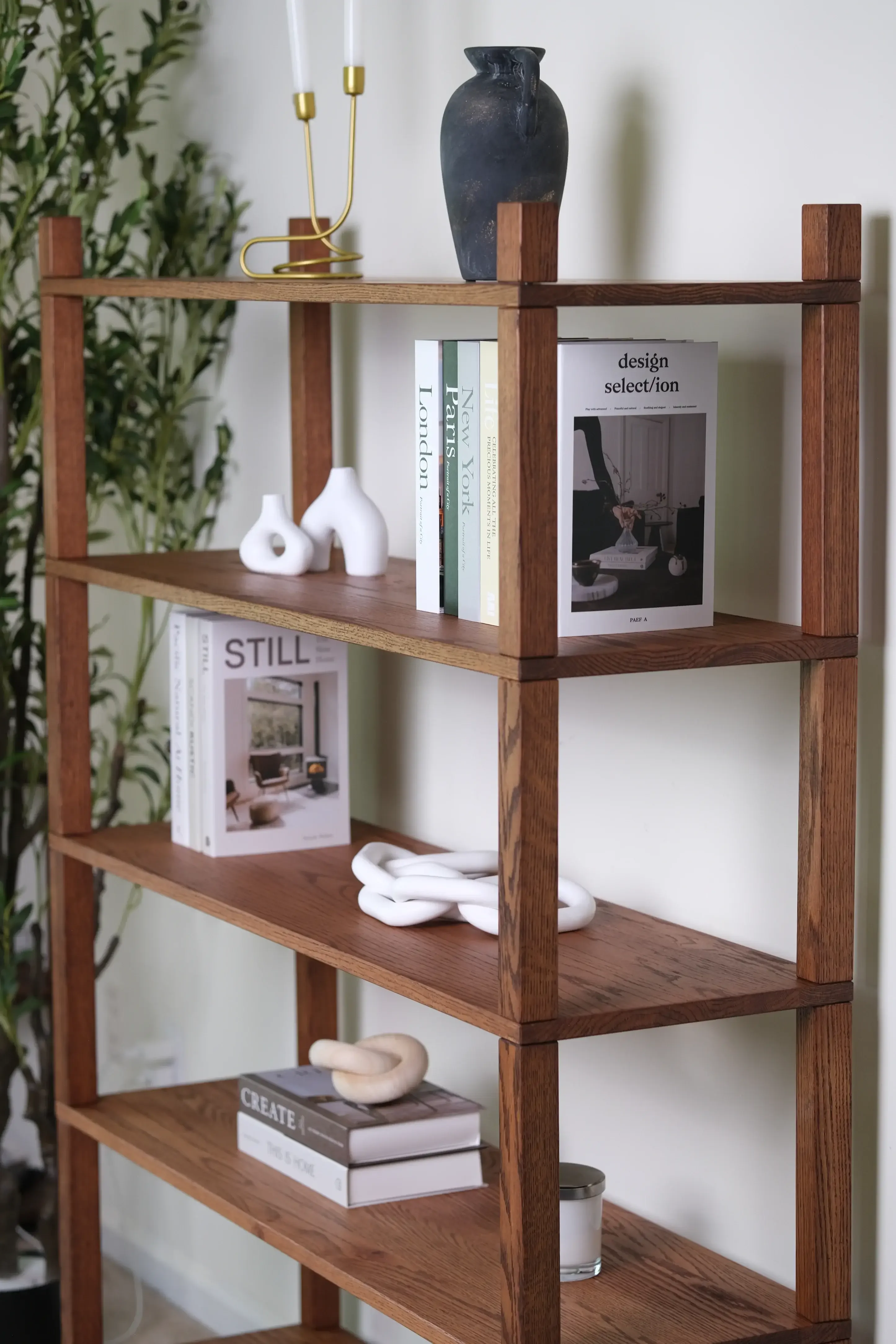 Natural Oak Bookshelf – Tool-Free Assembly, Handcrafted