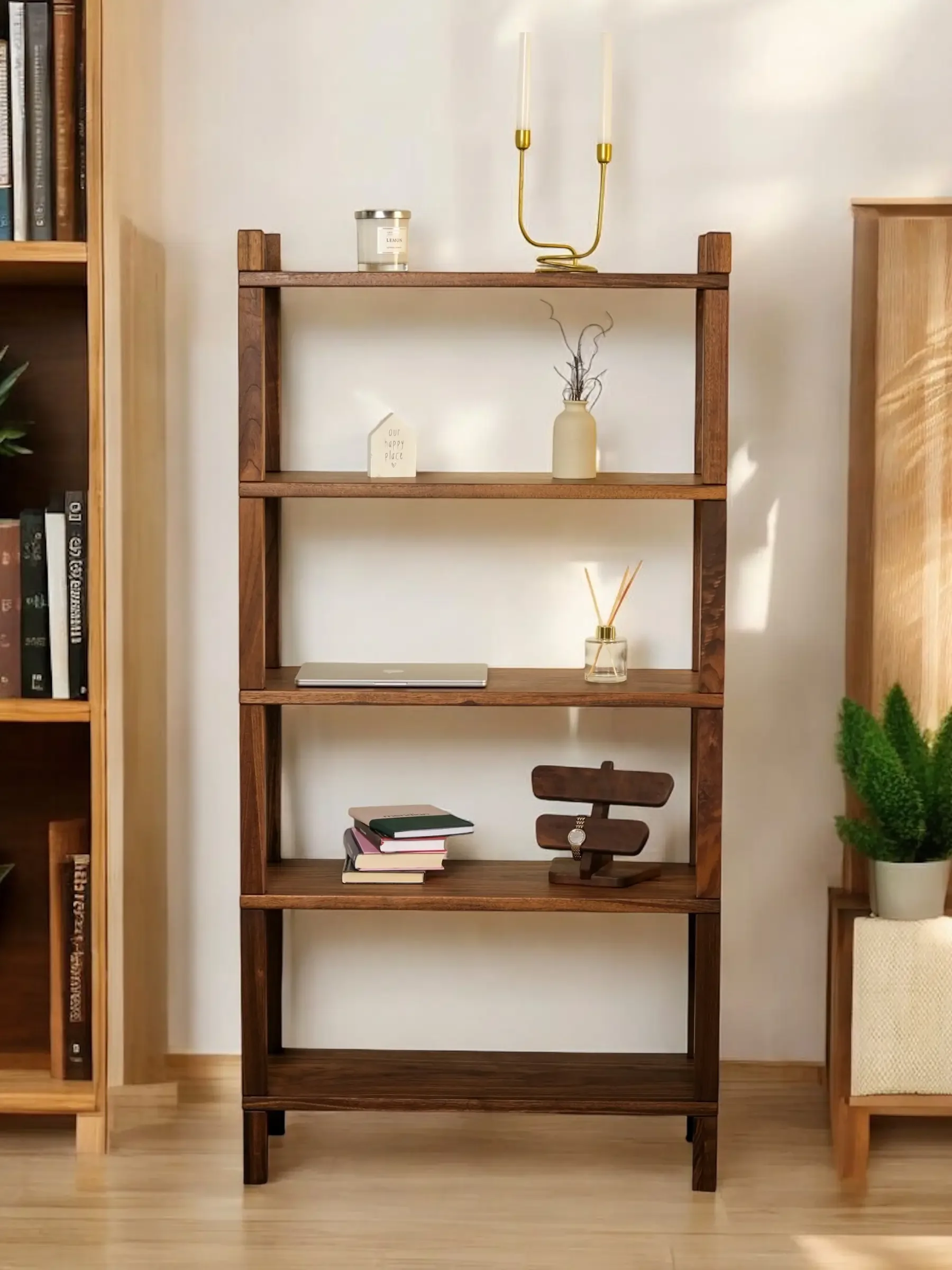 Burnnut Walnut Bookshelf – Solid Wood Custom Storage, Handmade