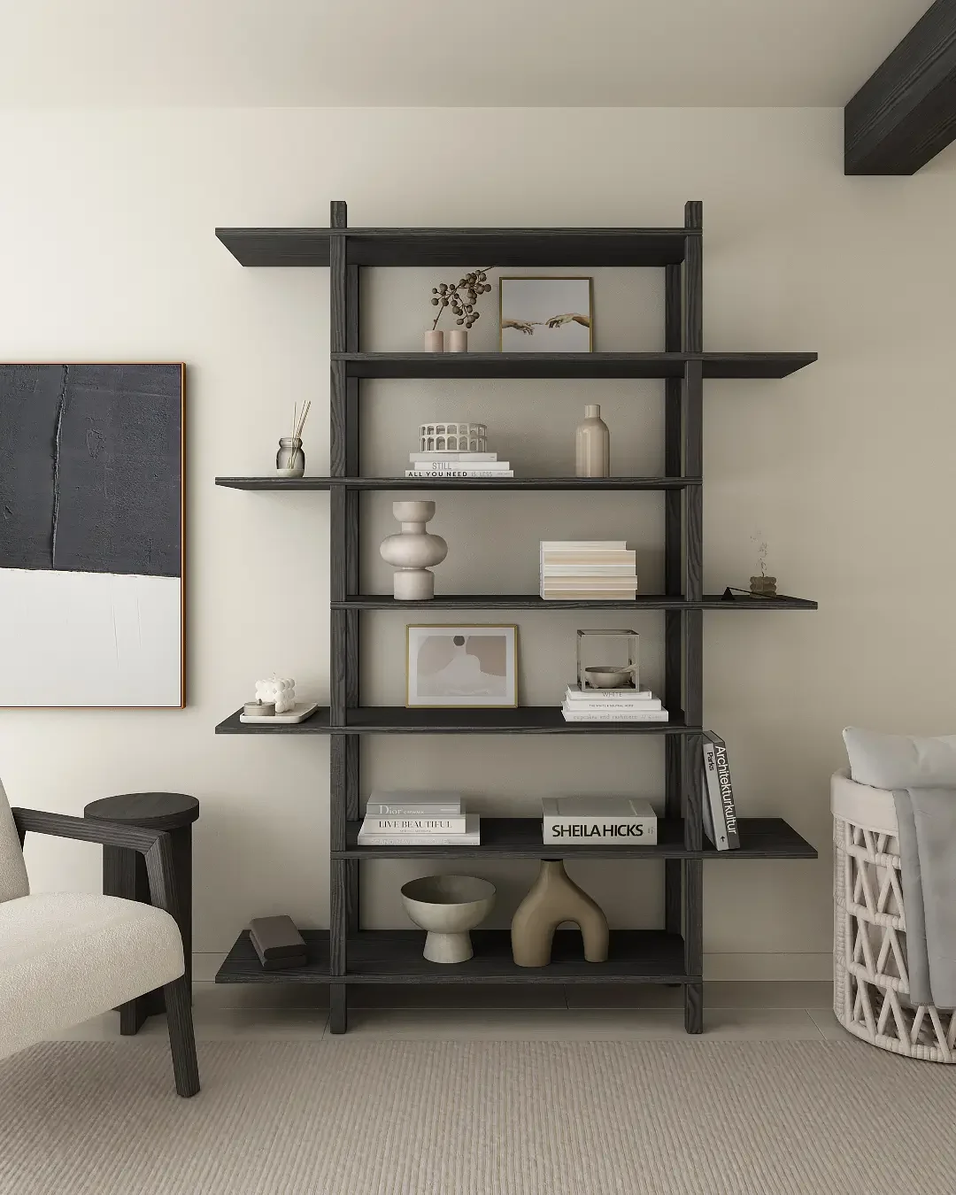 Black Oak Bookshelf – Minimalist Custom Shelf, Tool-Free Assembly