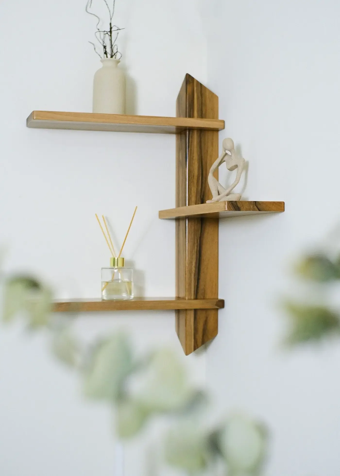 Walnut Floating Corner Shelf – Handcrafted Wall-Mounted Display