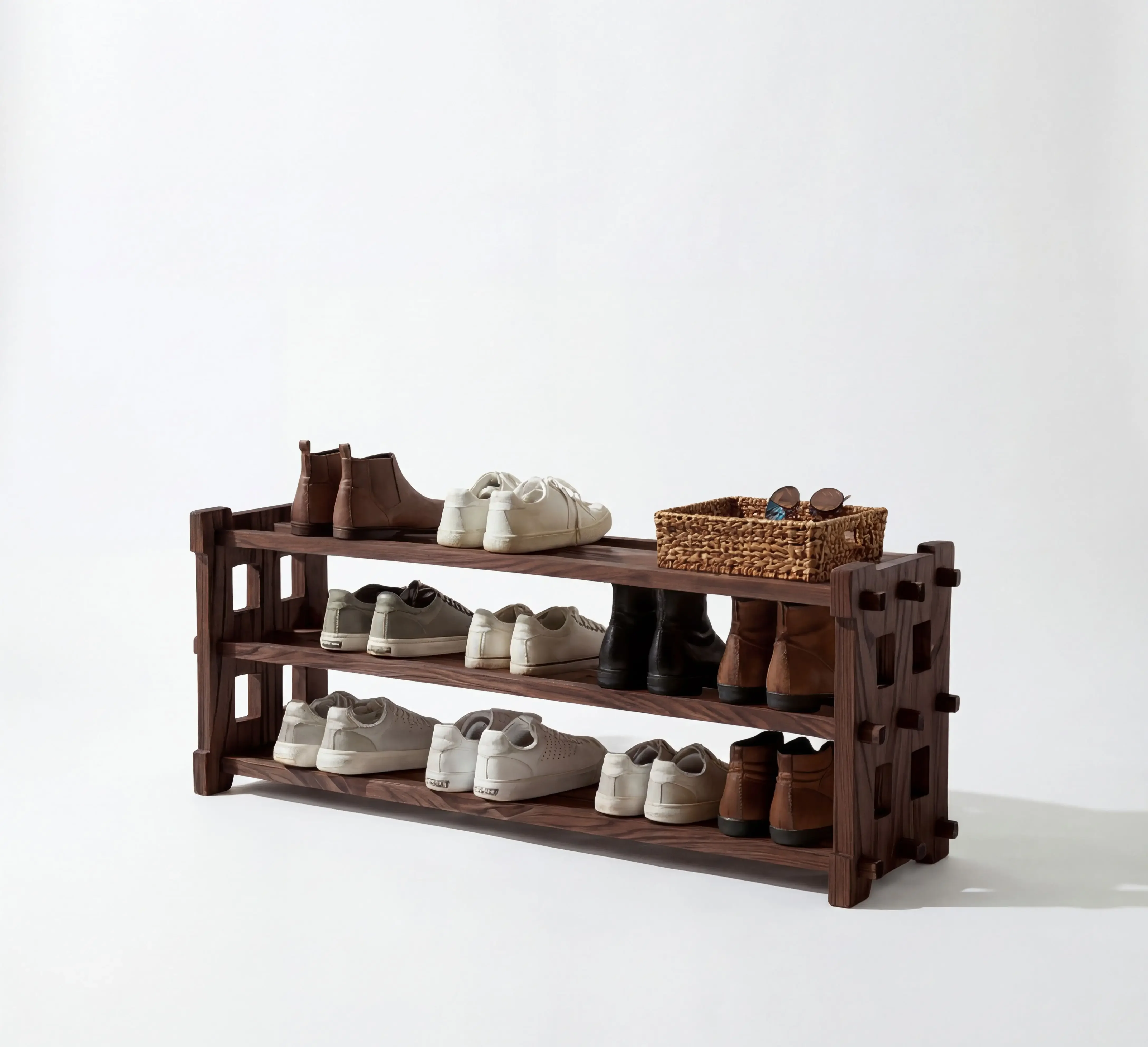 Walnut Shoe Rack – Multi-Tier Solid Wood Organizer, Handmade in USA