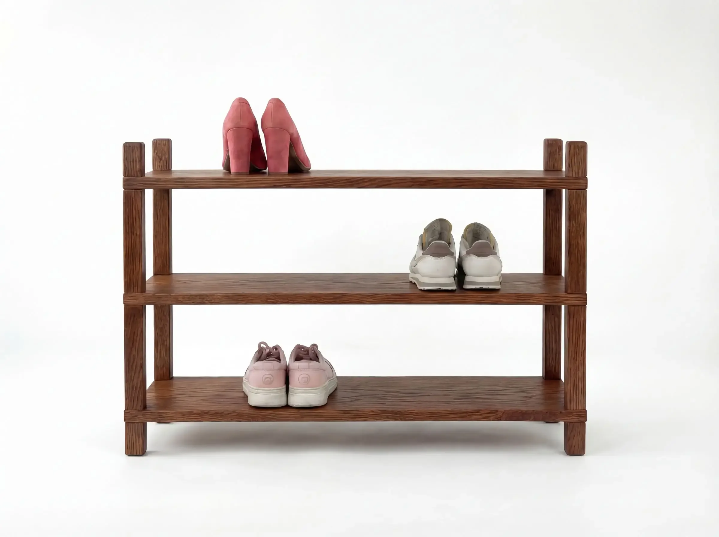 Solid Wood Shoe Rack – Slab Style 2–4 Tier Organizer