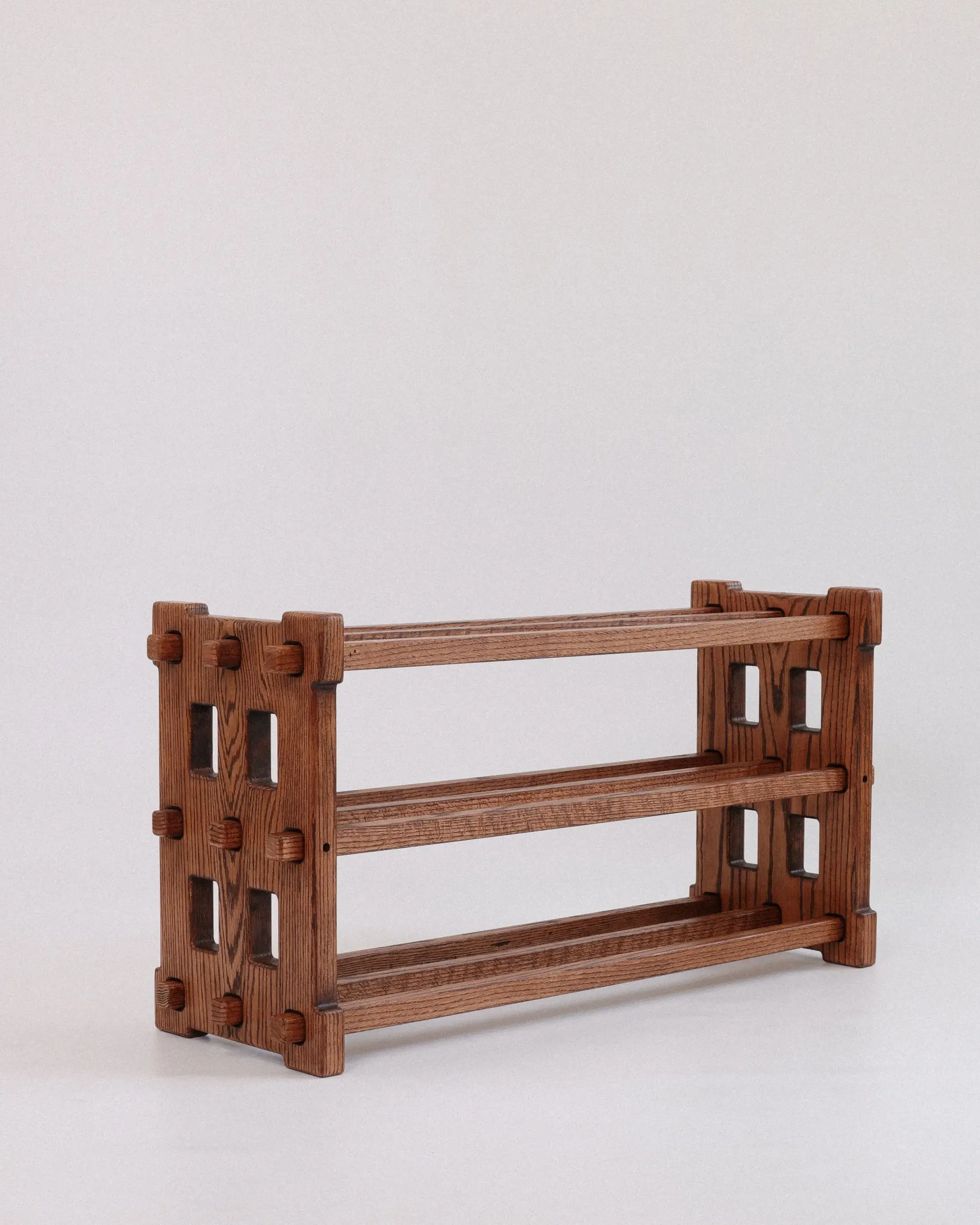 Brown Oak Wood Shoe Rack – 2–4 Tier Wooden Organizer, Handmade in USA