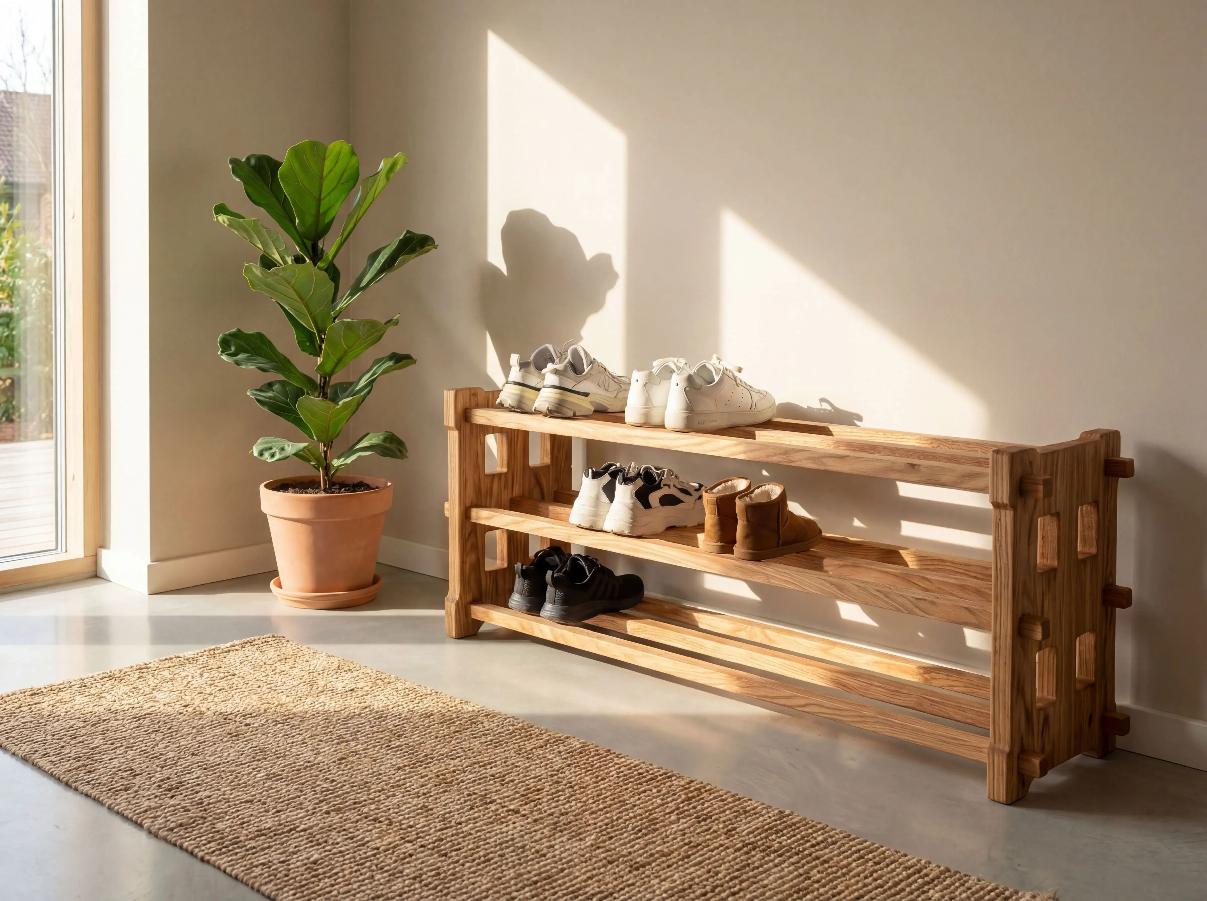 Oak Shoe Rack – Solid Wood Multi-Tier Organizer, Handcrafted in USA