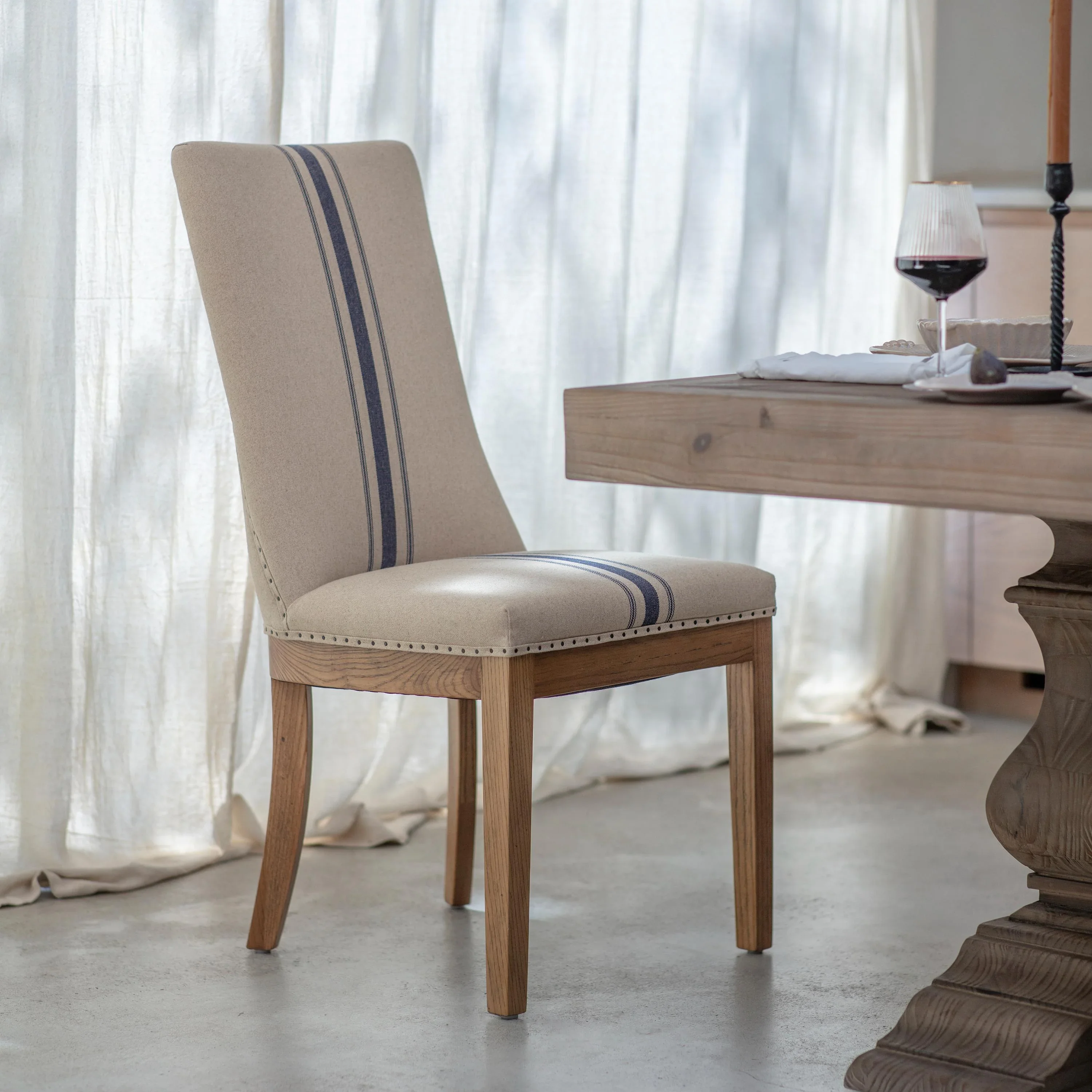 MONROE BLUE STRIPE DINING CHAIR